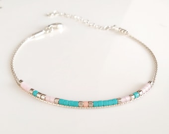 Sterling silver blue bracelet gradient miyuki,minimal bracelet,gift for wife,stack simple bracelet for women,silver colorful beaded jewelry