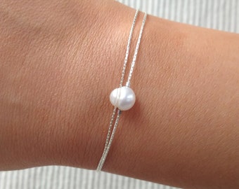 Single pearl sterling silver bracelet,bridesmaid gift bracelet,adjustable pearl bracelet,bridesmaid jewelry,dainty boho jewelry,white anklet