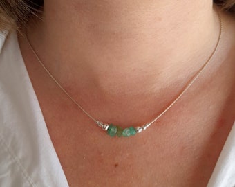 Raw aventurine necklace silver,green jewelry,lucky birthstone gemstone chokers,crystal beaded silver jewellery gifts for women,bar chokers