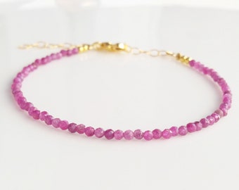 Ruby bracelet gold filled,dainty delicate bracelet,beaded pink ruby bracelet,july birthstone gift,ruby birthstone jewellery,skinny anklet