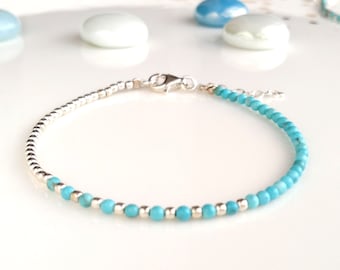 Silver turquoise layered bracelet,sterling silver 925 bracelet,silver simple bracelet,delicate bracelet,gemstone turquoise jewelry for women