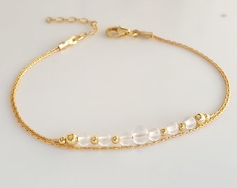 Clear quartz gold bracelet dainty,layered bracelet,stackable crystal bracelet,thin bracelet for women,strands bracelet,gold jewels gift