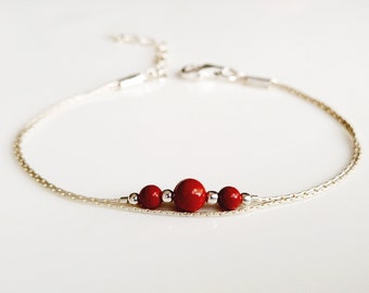 Dainty red jasper silver bracelet,layered bracelet,stackable crystal bracelet,thin bracelet for women,strands bracelet,silver jewellery gift