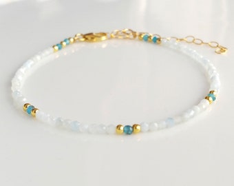 Aquamarine apatite gemstone gold bracelet,march birthstone jewelry,multistone bracelet,minimalist bracelet,unique jewellery,best friend gift