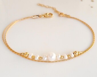 thumbnail image 2 of Hip Hop Cuban Link Bracelet Pearl Bracelets For Women Gold Bracelets For Women, 14K Dainty Gold Plated Stackable Bracelets For Women Trendy Gold Bracelet Stack Set Waterproof Chain Bracelets Paperclip Non Tarnish 2 of 14