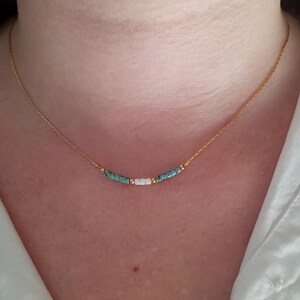 White and blue gold filled beaded necklace,thin minimalist choker for woman,gift for mom,gold minimal jewellery,thin boho delicate necklaces