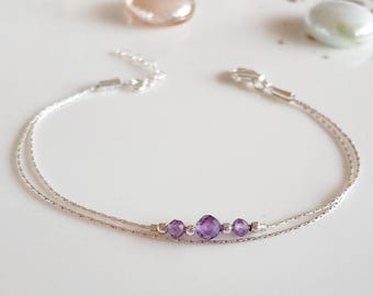 Amethyst tiny sterling 925 silver bracelet,gem stone healing crystal bracelet,curation anklet bracelet,thin jewelry,spiritual growth gifts