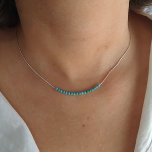 Silver turquoise chain necklace,turquoise beaded necklace,minimal thin turquoise necklace,turquoise bar silver necklace,layering necklace