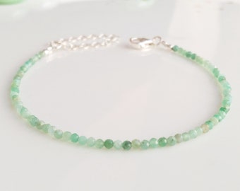 Green emerald bracelet gemstone,may birthstone bracelet,dainty beaded bracelet,crystal layered bracelet,handmade minimal jewelry for women