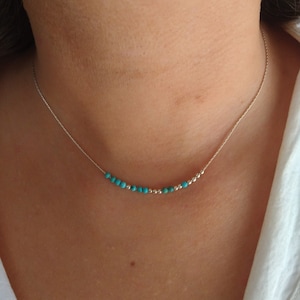 Turquoise bar sterling silver necklace,turquoise choker,dainty minimal choker for woman,birthstone december gift,silver minimalist jewellery