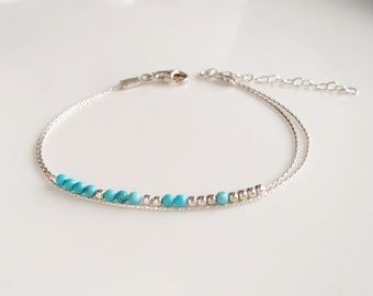 925 sterling silver turquoise bracelet,layering bracelet,stacking beaded bracelet,thin bracelet for women,strands bracelet,silver jewellery