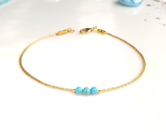 Gold Türkis zierliches Armband,zierliches Gold filled Armband,Edelstein Türkis Armband,Stacking Minimal Strang Schmuck,zierlicher Gold Schmuck
