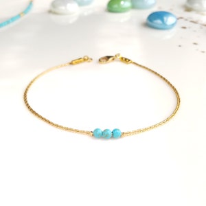 Gold turquoise dainty bracelet,delicate gold filled bracelet,gemstone turquoise bracelet,stacking minimal strand jewelry,dainty gold jewelry