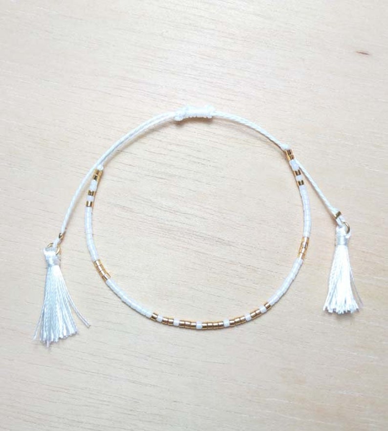 White and golden friendship bracelet tassel miyuki 24k gold plated beads for women,handmade stacking bracelet,jewelry,unique,woman jewellery