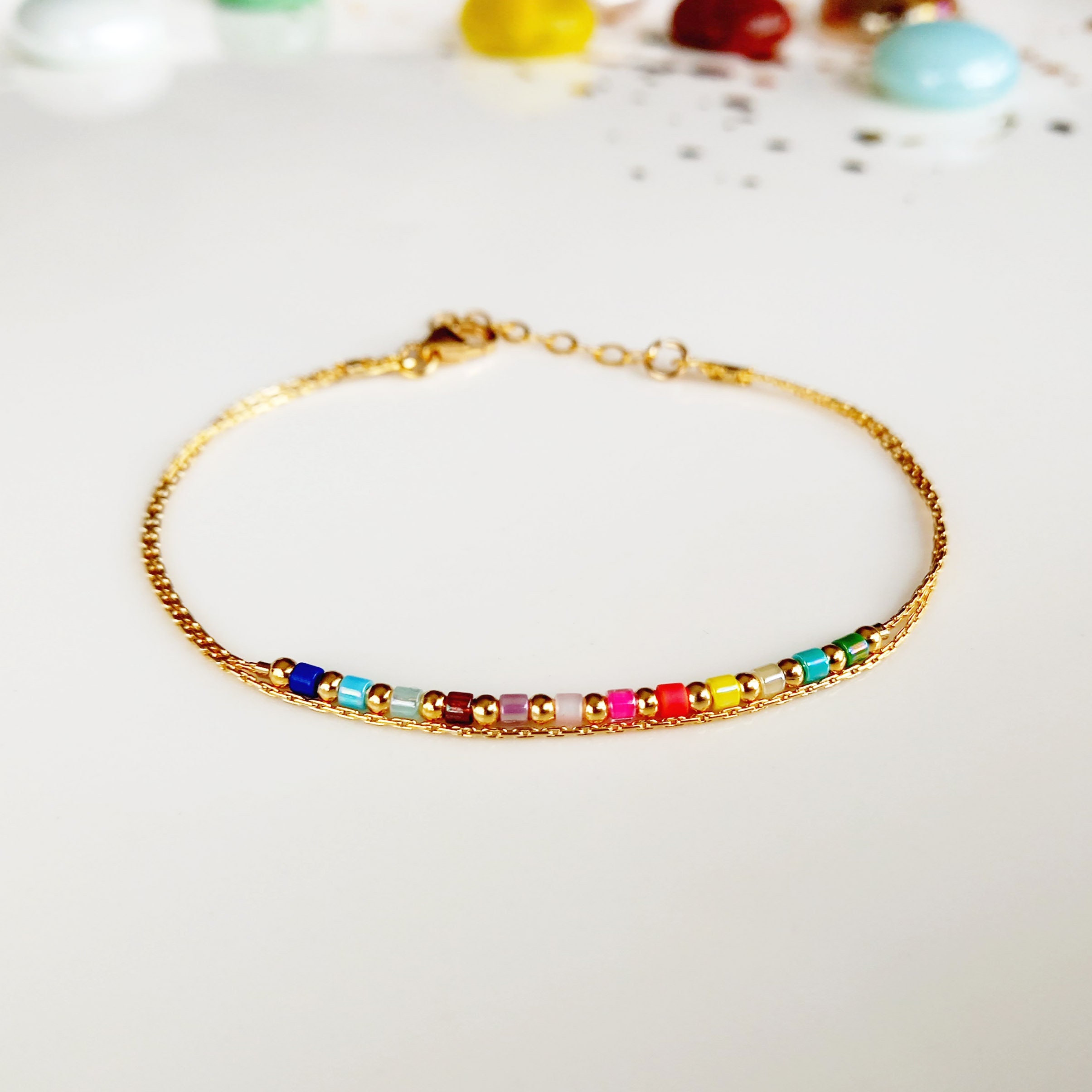 Gold Rainbow Miyuki Strand Colorful Women's Braceletextra - Etsy