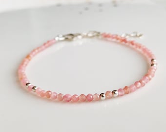 Rhodochrosite silver bracelet,healing crystal bracelet,anxiety bracelet,heart chakra bracelet for anxiety relief,self compassion bracelet