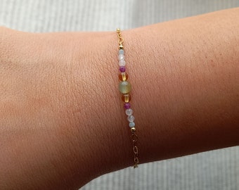 Gold filled chained gemstone bracelet,dainty thin jewelry,summer crystal bracelet,fertility gift for her,pregnancy support,ivf,link bracelet