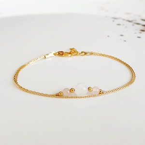 Moonstone rose quartz gold bracelet,layered short bracelet,stackable crystal bracelets for women,gem stones bracelet,cream healing jewellery