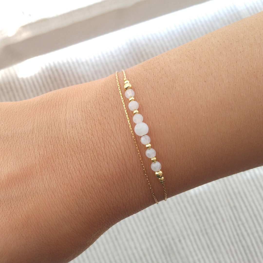 Bracelet Réglable Pierres Semi-précieuses Véritables – Sable Bleu, Grenat, Agate – Acier Inoxydable