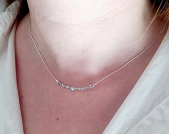 Sterling silver labradorite necklace,dainty minimal for woman,silver gemstone minimalist jewelry,aura layering simple crystal boho choker