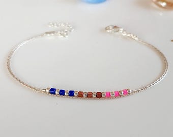 Bi pride flag silver beaded bracelet,bisexual colors thin jewelry,minimalist chain bracelet anklet,LGBT jewelry queer friend gift,bsb4 jewel