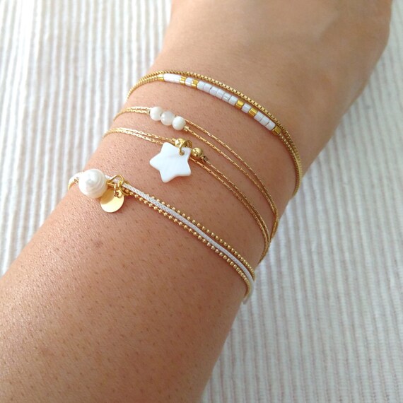 Gold Mottled Red Miyuki Two Strands Bracelet for Women extra Thin