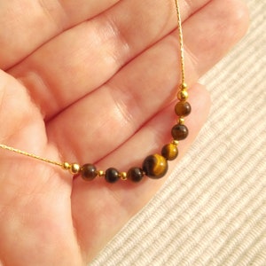 Tigers eye gold filled necklace,healing calming protection necklace,brown boho tiger eye choker,bar woman necklace,power jewellery for women