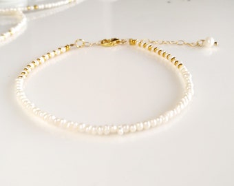 Bracelet en perle d’or pour femme, bijoux en petites perles délicates, bracelet en perles minuscules, grand cadeau, bracelet en perles naturelles délicates, bijoux de mariée