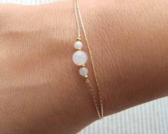 Gold moonstone minimal bracelet,layered stack bracelet,gemstone crystal bracelet,thin bracelet for women,strands bracelet,healing jewellery