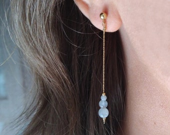 Tear drop moonstone long threaded earrings,gold filled chain earing,gift for women,threader drop earrings,teardrop pendants,sparkly jewelry