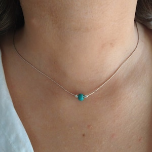 925 Sterling silver layering turquoise necklace,dainty minimal choker for woman,birthstone december gift,silver minimalist single jewellery
