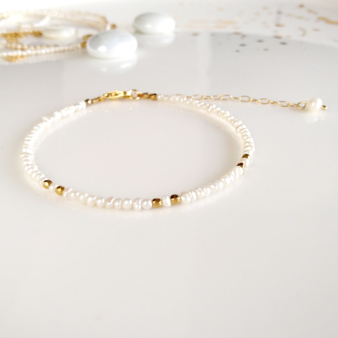 Dainty rose quartz gold filled bracelet - NicteShop