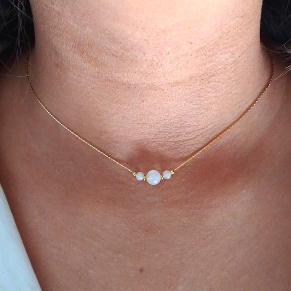 Gold moonstone ball necklace,dainty choker for woman,gold gemstone jewellery,delicate layer choker necklace,june birthstone gift,fertility