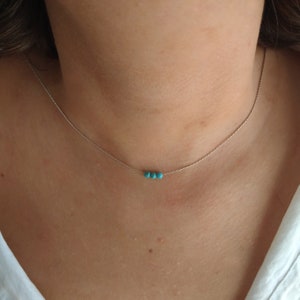 925 sterling silver turquoise chain necklace,turquoise beaded necklace,minimal thin turquoise necklace,925 sterling silver layering necklace