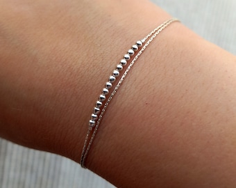 925 Sterling silver bracelet,bar frontal bracelet,dainty boho jewelry for women,beaded bracelet,plus big size bracelet,full silver jewellery