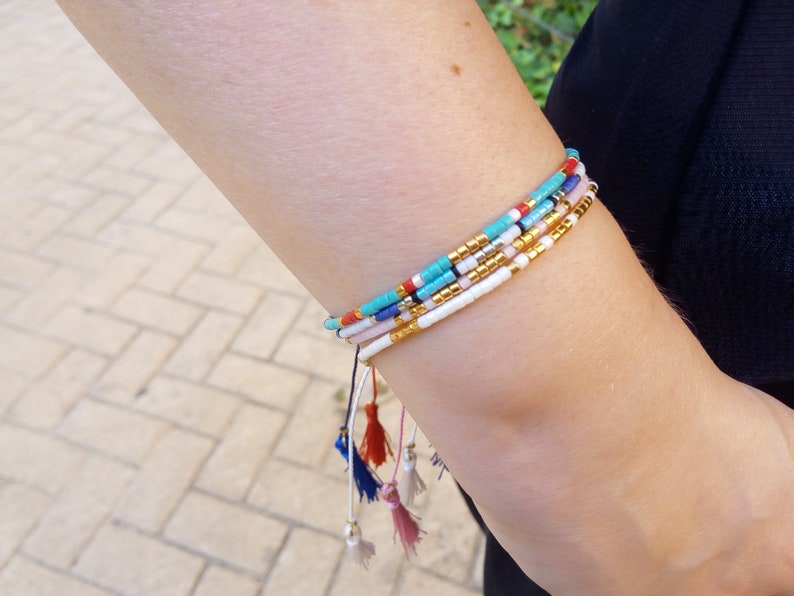 White and golden friendship bracelet tassel miyuki 24k gold plated beads for women,handmade stacking bracelet,jewelry,unique,woman jewellery