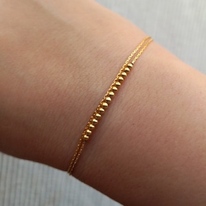 ゴールドフィルドブレスレット、バーフロントブレスレット、女性のための繊細なボヘミアンジュエリー、ビーズ細ブレスレット、プラスビッグサイズブレスレット、フルゴールドジュエリーギフト