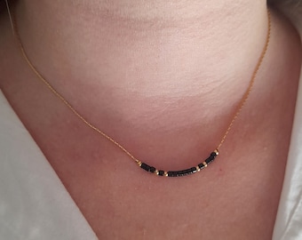 Black and gold filled necklace beaded,dainty minimal layering necklace for woman,gift for her,gold minimalist jewelry,delicate necklace