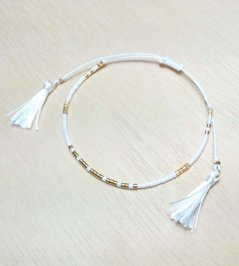 White and golden friendship bracelet tassel miyuki 24k gold plated beads for women,handmade stacking bracelet,jewelry,unique,woman jewellery