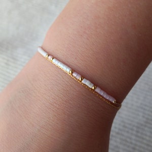 Gold white pale rose miyuki strands bracelet for women,extra thin delicate minimalist woman bracelet,minimal gift for her,gold jewellery