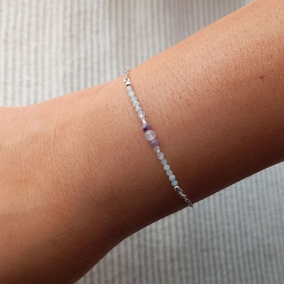 Silver Chain Gemstone Bracelet extra Thin 925 Sterling Silver Jewelry summer Crystal Bracelet moonstone Birthstone Calming Healing Bracelet Etsy