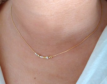 Mixed metal beaded necklace,gold filled silver necklace,minimal bohemian necklace,bar gold necklace,layering necklace,dainty thin choker