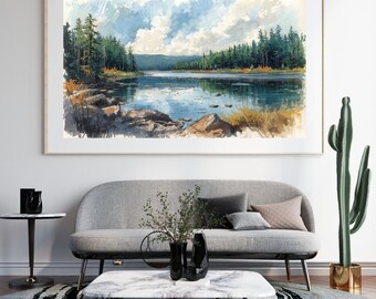 Tranquil Lake and Forest Painting (Downloadable Digital Art)