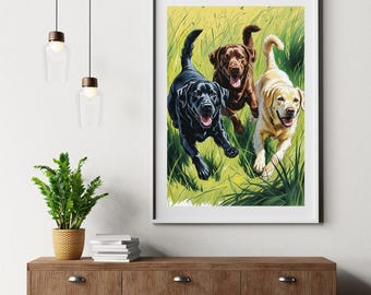 Labrador Retrievers Art Print: Black, Chocolate & Yellow Labs (Downloadable Digital Art)