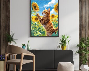 Cheerful Cat in a Sunflower Field (Downloadable Digital Art)