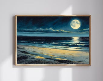 Full Moon Along the Beach (Downloadable Digital Art)