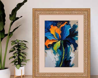 Textured Abstract Blue and Orange Flower (Downloadable Digital Art)