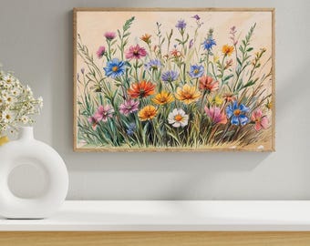 Watercolor Wildflower Illustration: Colorful Floral Garden Art (Downloadable Digital Art)