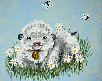 Phoebe the baby cow 6x6in // ORIGINAL acrylic painting