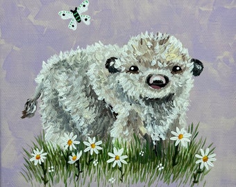 Theodore the baby cow 6x6in // ORIGINAL acrylic painting